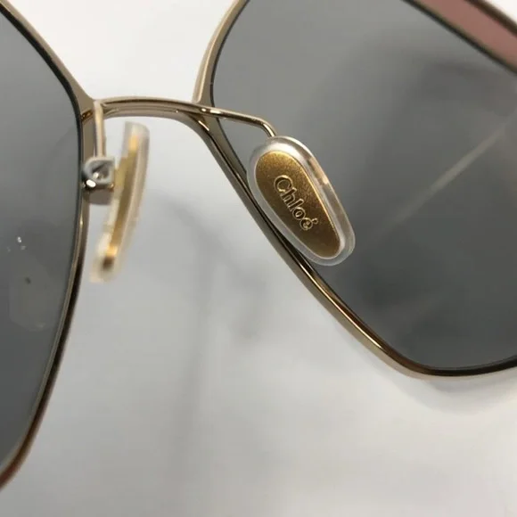 New authentic💯- CHLOE CH0024S 002 Round Gold Pink Grey 60 mm Women's Sunglasses - Picture 12 of 14